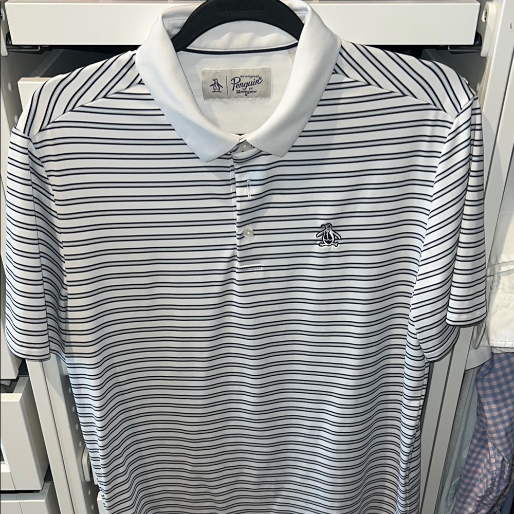 Original Penguin Men's Striped Polo Shirt - White, Navy, silver
